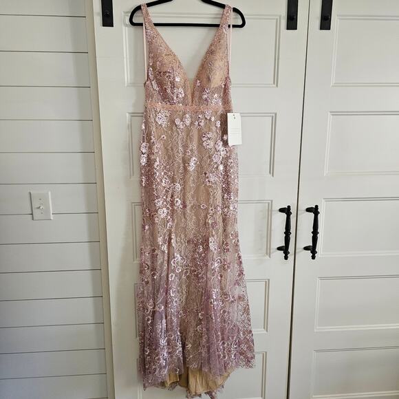 Mac Duggal 67481 Pink Floral Embellished Sleeveless Plunge Neck Gown Size 6 - Picture 2 of 10